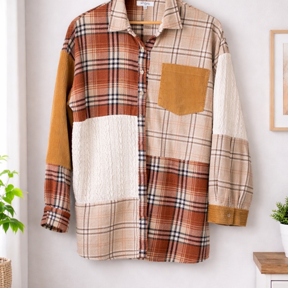 Polagram Multicolor Plaid Patchwork Shacket - image 2